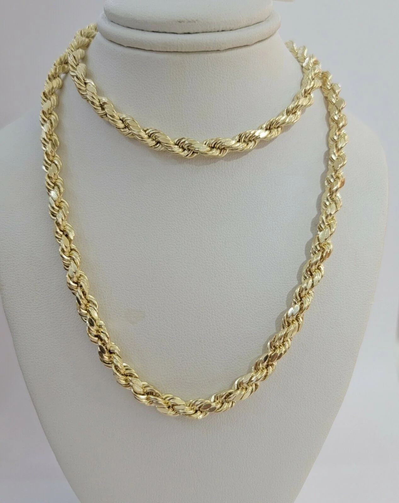 Real Gold 10k Rope Chain Necklace 5mm 18"-30" Inch Yellow Gold Diamond Cut Men's - Image 2
