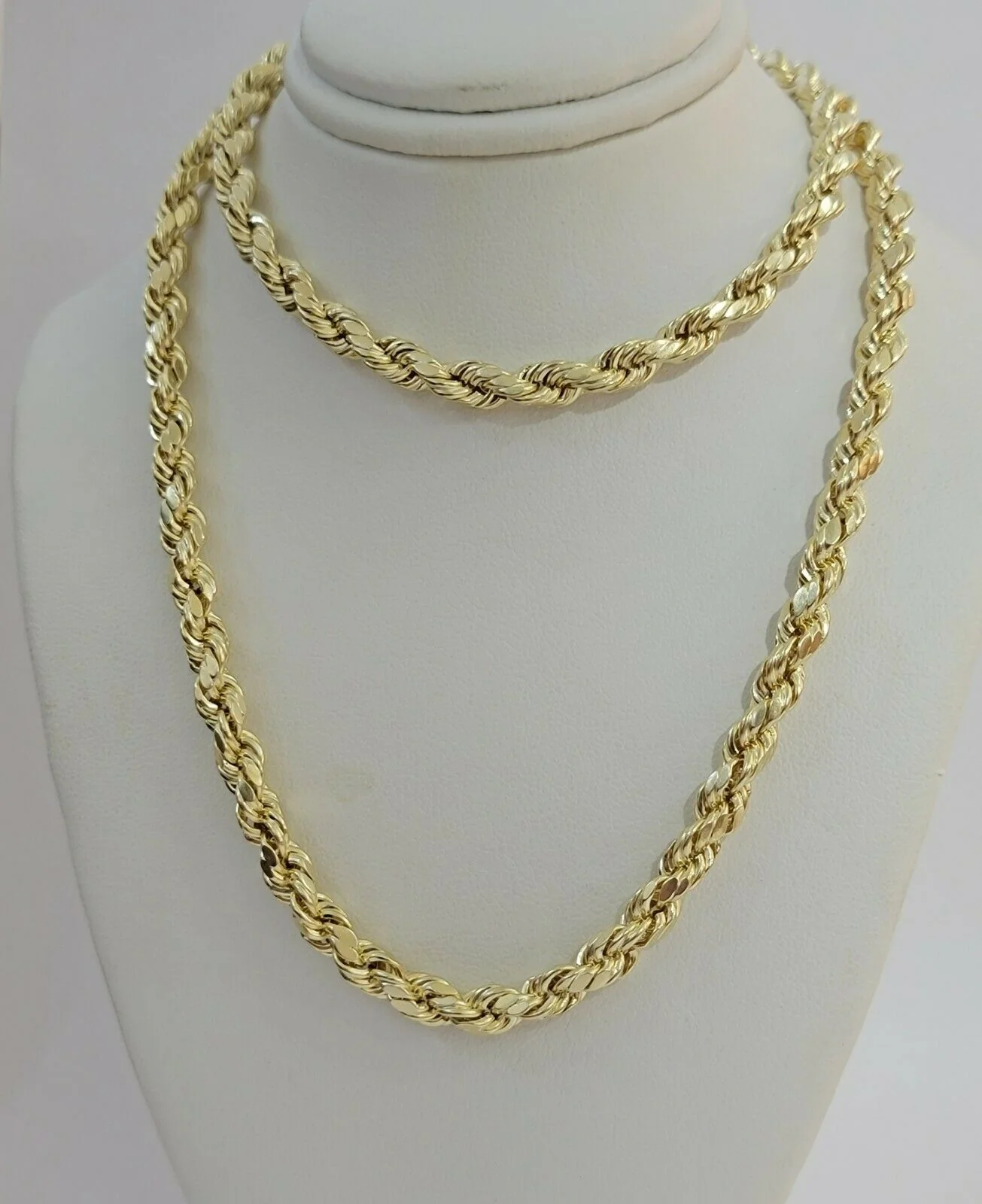 Real Gold 10k Rope Chain Necklace 5mm 18"-30" Inch Yellow Gold Diamond Cut Men's - Image 5