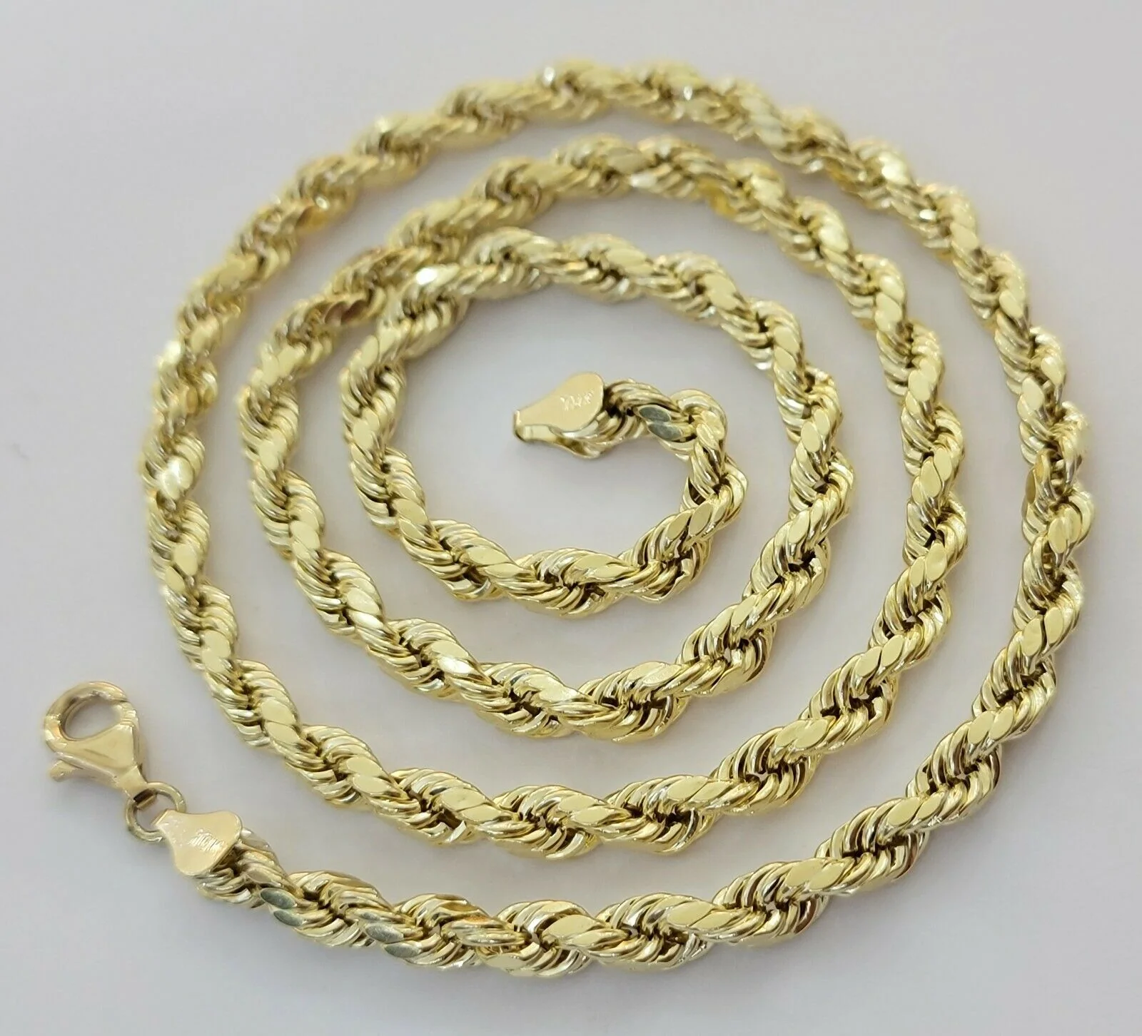 Real Gold 10k Rope Chain Necklace 5mm 18"-30" Inch Yellow Gold Diamond Cut Men's - Image 7