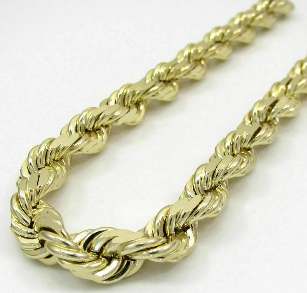 Real Gold 10k Rope Necklace Men' Chain 8mm 18"-30" Inch Yellow Gold Diamond Cuts - Image 3