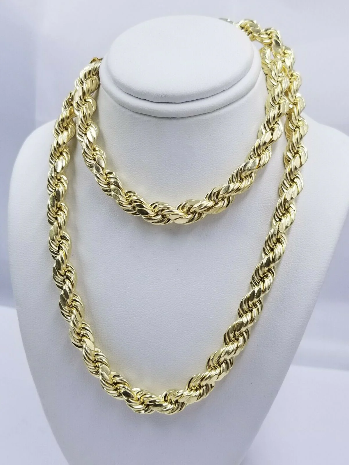 Real Gold 10k Rope Necklace Men' Chain 8mm 18"-30" Inch Yellow Gold Diamond Cuts - Image 4