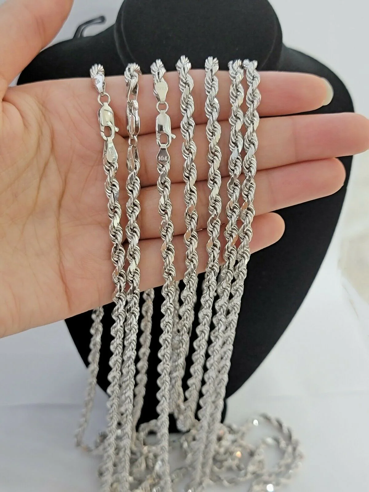 Real Gold 10k Rope Necklace Men's Chain 4mm 20" 22" 24" White Gold Diamond Cuts - Image 3