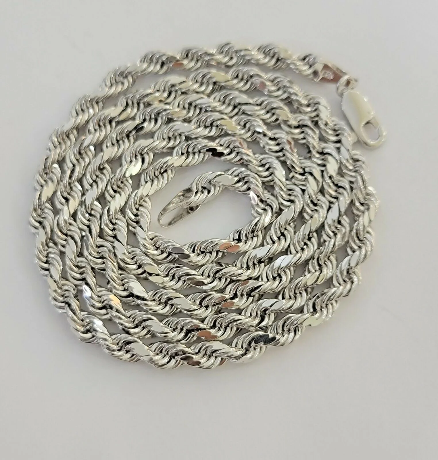 Real Gold 10k Rope Necklace Men's Chain 4mm 20" 22" 24" White Gold Diamond Cuts - Image 4