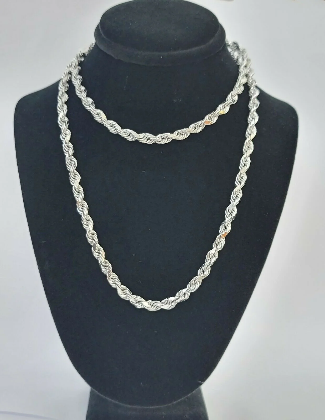 Real Gold 10k Rope Necklace Men's Chain 4mm 20" 22" 24" White Gold Diamond Cuts - Image 5