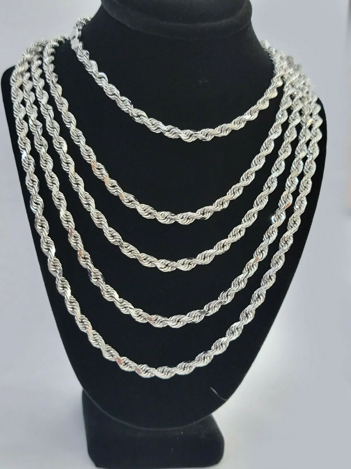 Real Gold 10k Rope Necklace Men's Chain 4mm 20" 22" 24" White Gold Diamond Cuts - Image 6