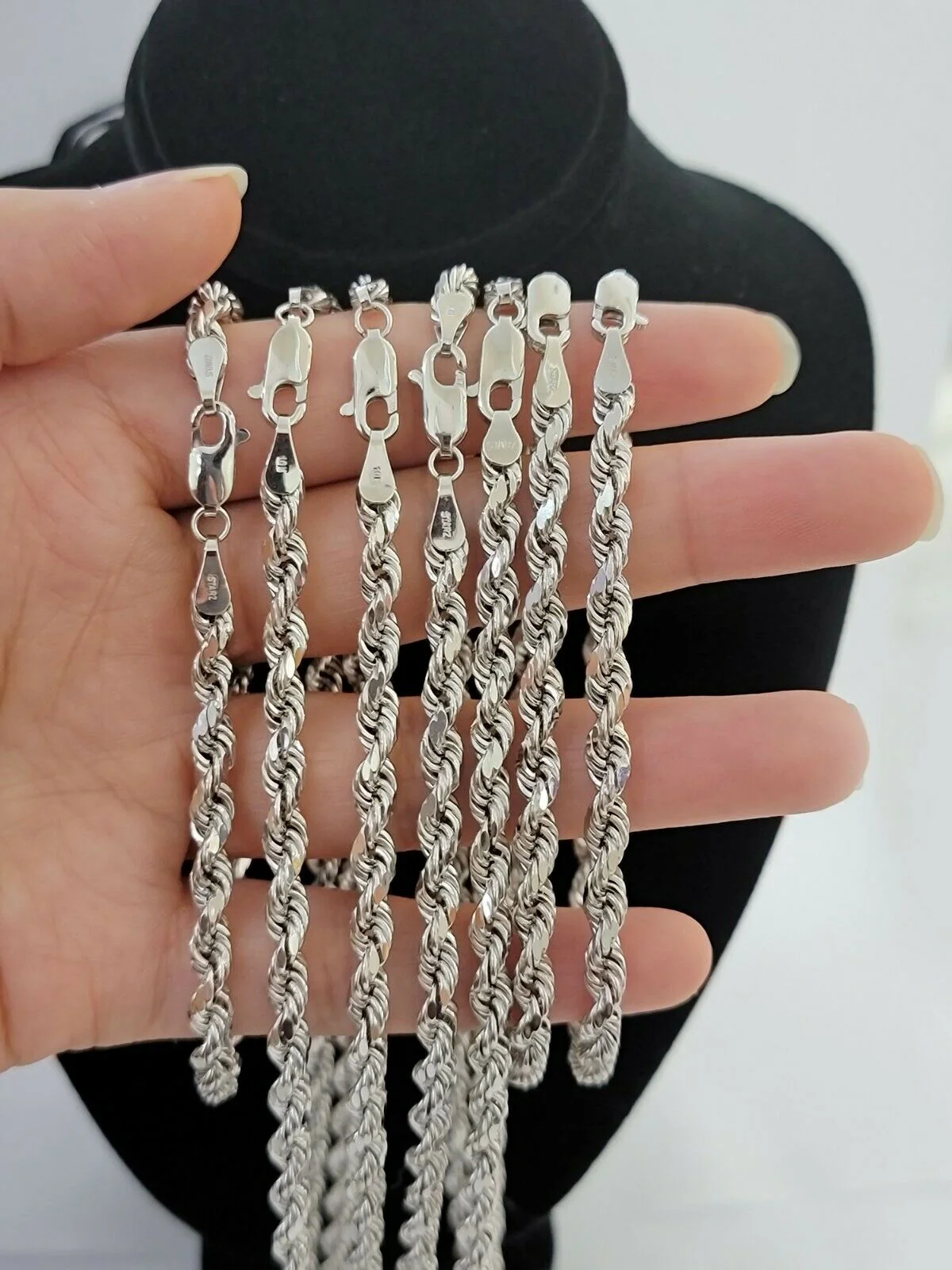 Real Gold 10k Rope Necklace Men's Chain 4mm 20" 22" 24" White Gold Diamond Cuts - Image 7