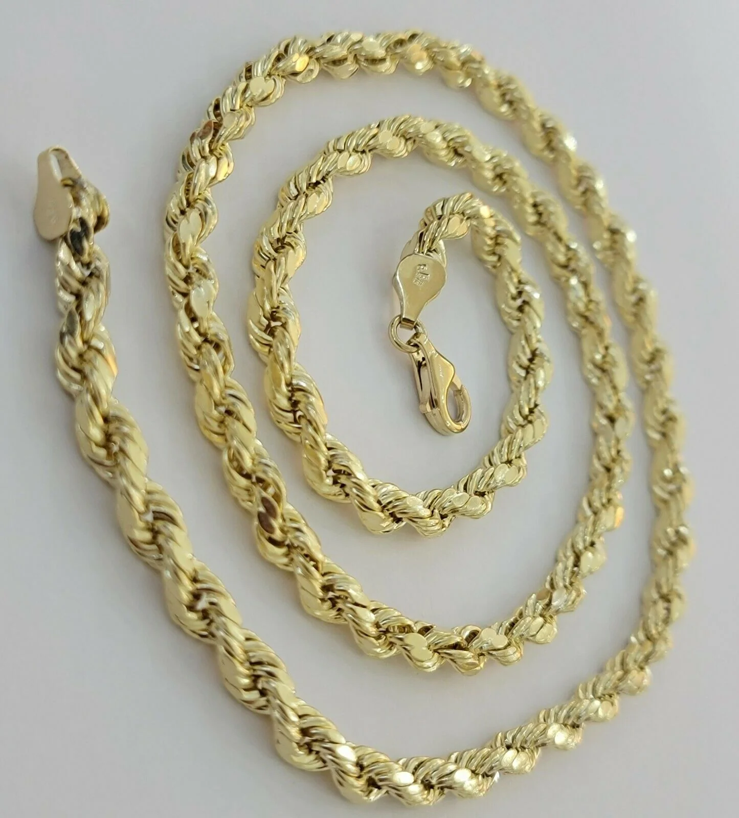 Real Gold 10k Rope Necklace Mens Chain 6mm 18"-30" Inch Yellow Gold Diamond Cuts - Image 6