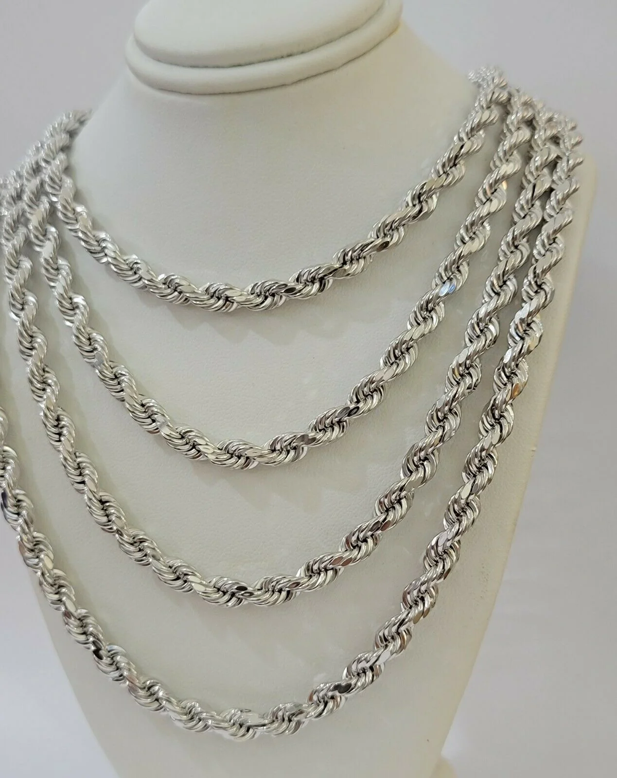 Real Gold 10k Rope Necklace Men's Chain 6mm 20" 22" 24" White Gold Diamond Cuts - Image 4