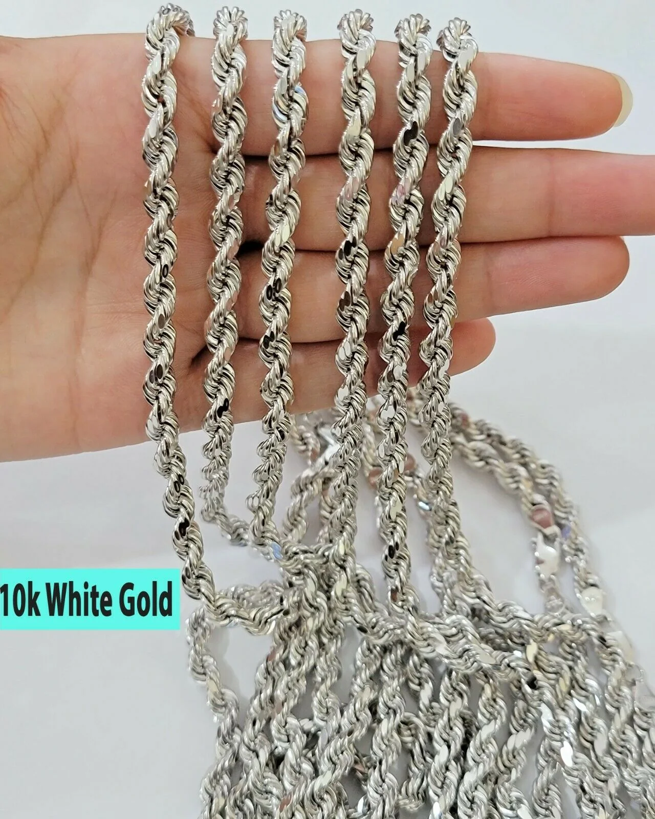 Real Gold 10k Rope Necklace Men's Chain 6mm 20" 22" 24" White Gold Diamond Cuts - Image 5