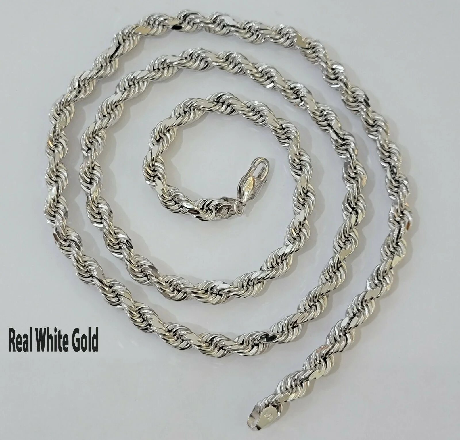 Real Gold 10k Rope Necklace Men's Chain 6mm 20" 22" 24" White Gold Diamond Cuts - Image 6