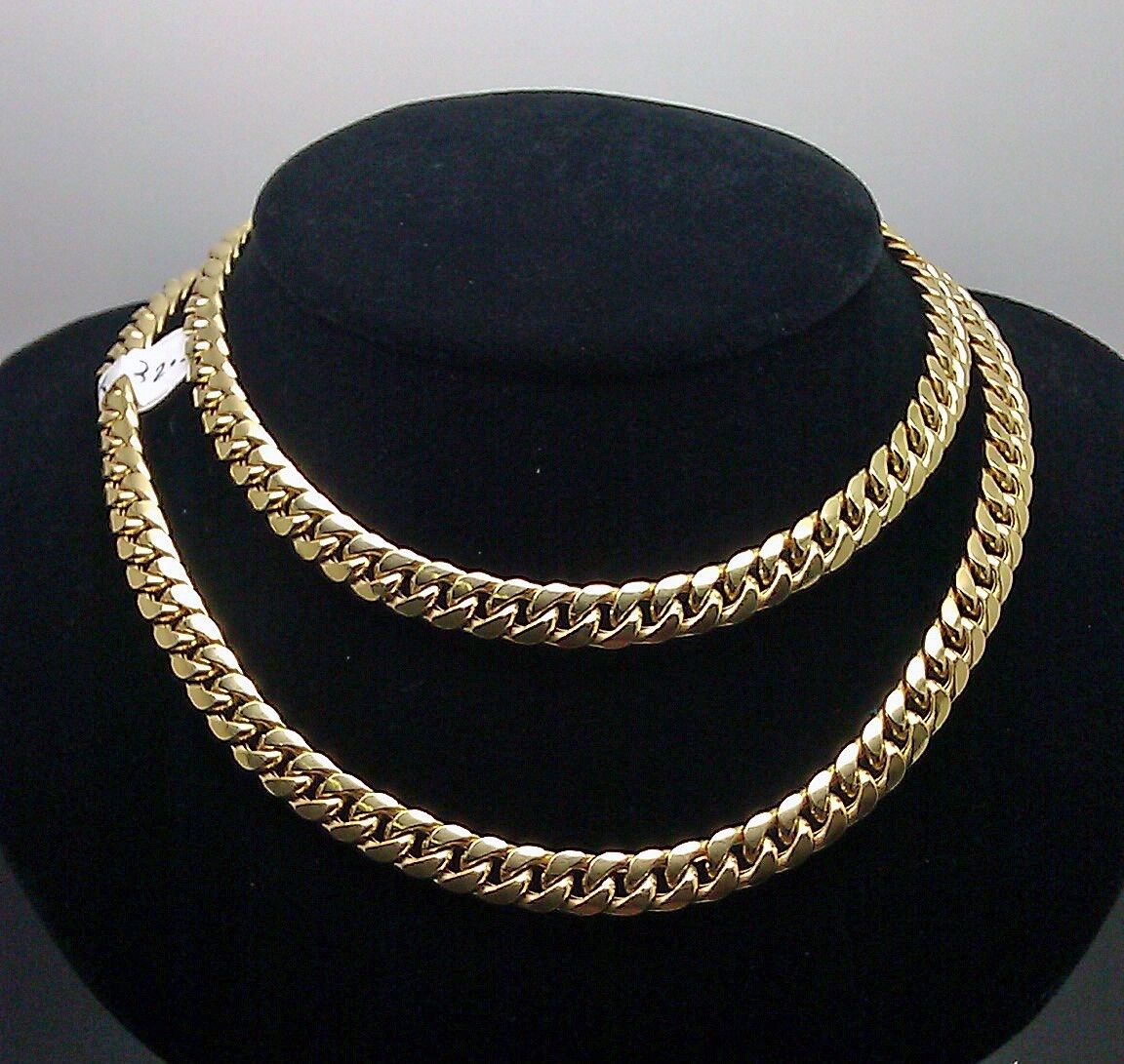Real Gold 7mm 24" Mens Cuban Link Necklace 10KT yellow Gold Chain Strong Links - Image 2
