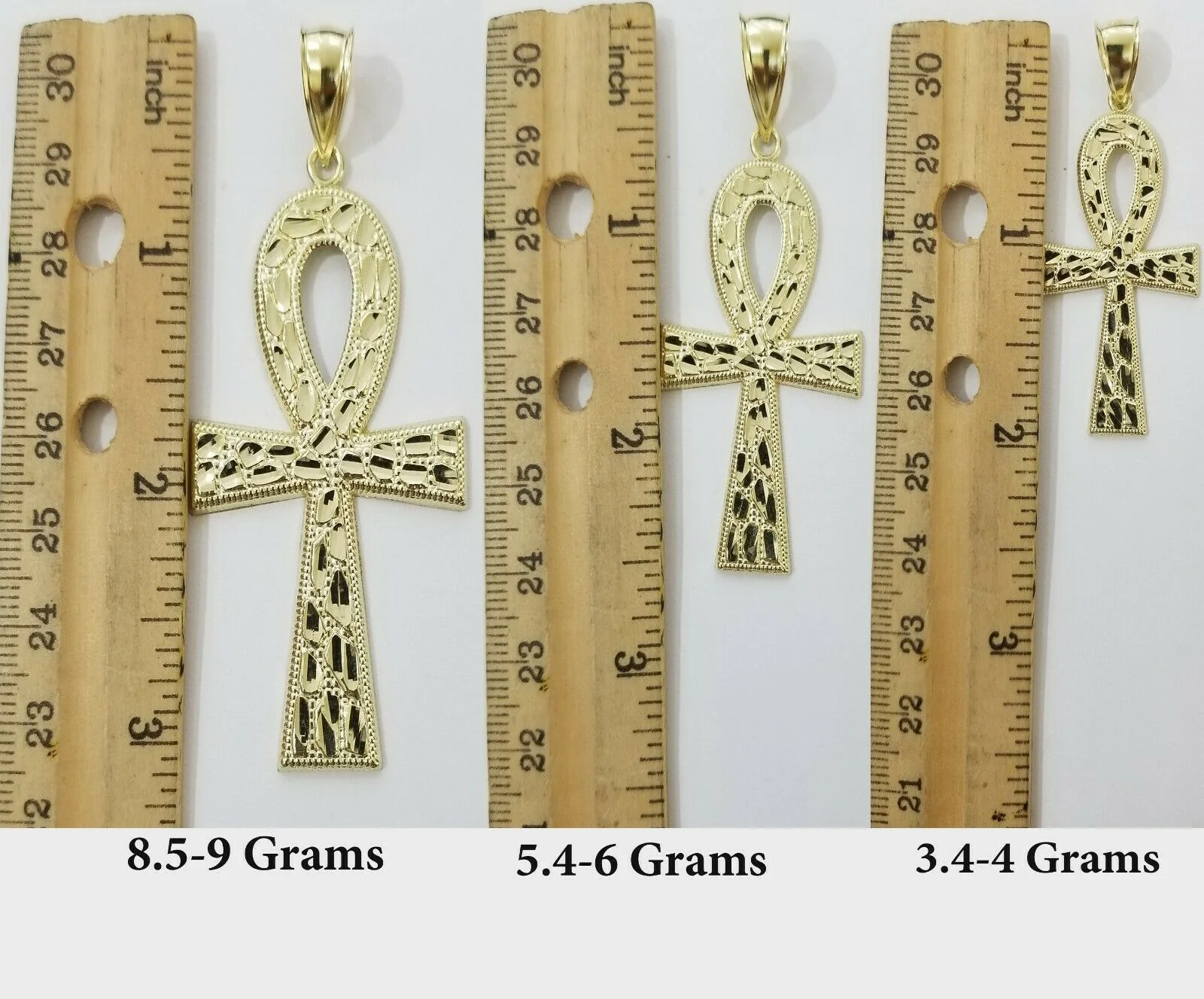 Real Gold Ankh Cross Charm Pendant 10k Yellow Gold Nugget Diamond Cuts Men Women - Image 11