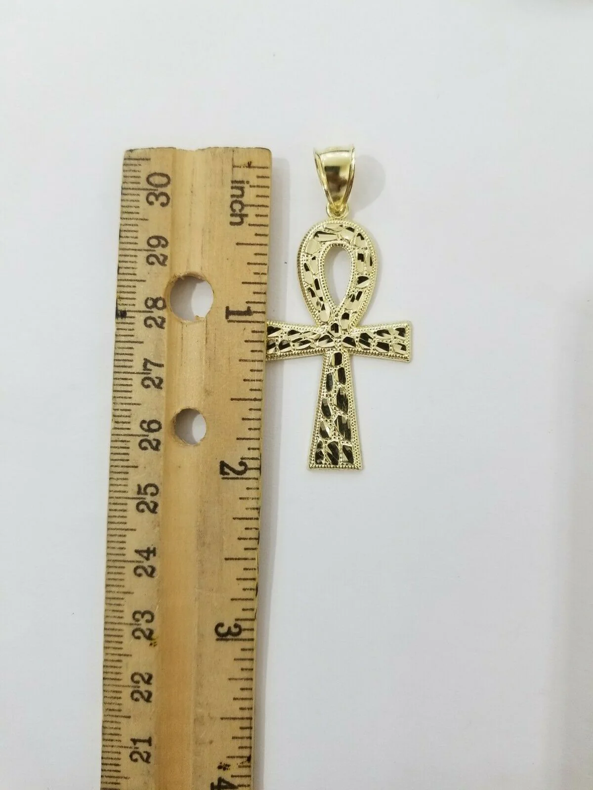 Real Gold Ankh Cross Charm Pendant 10k Yellow Gold Nugget Diamond Cuts Men Women - Image 8