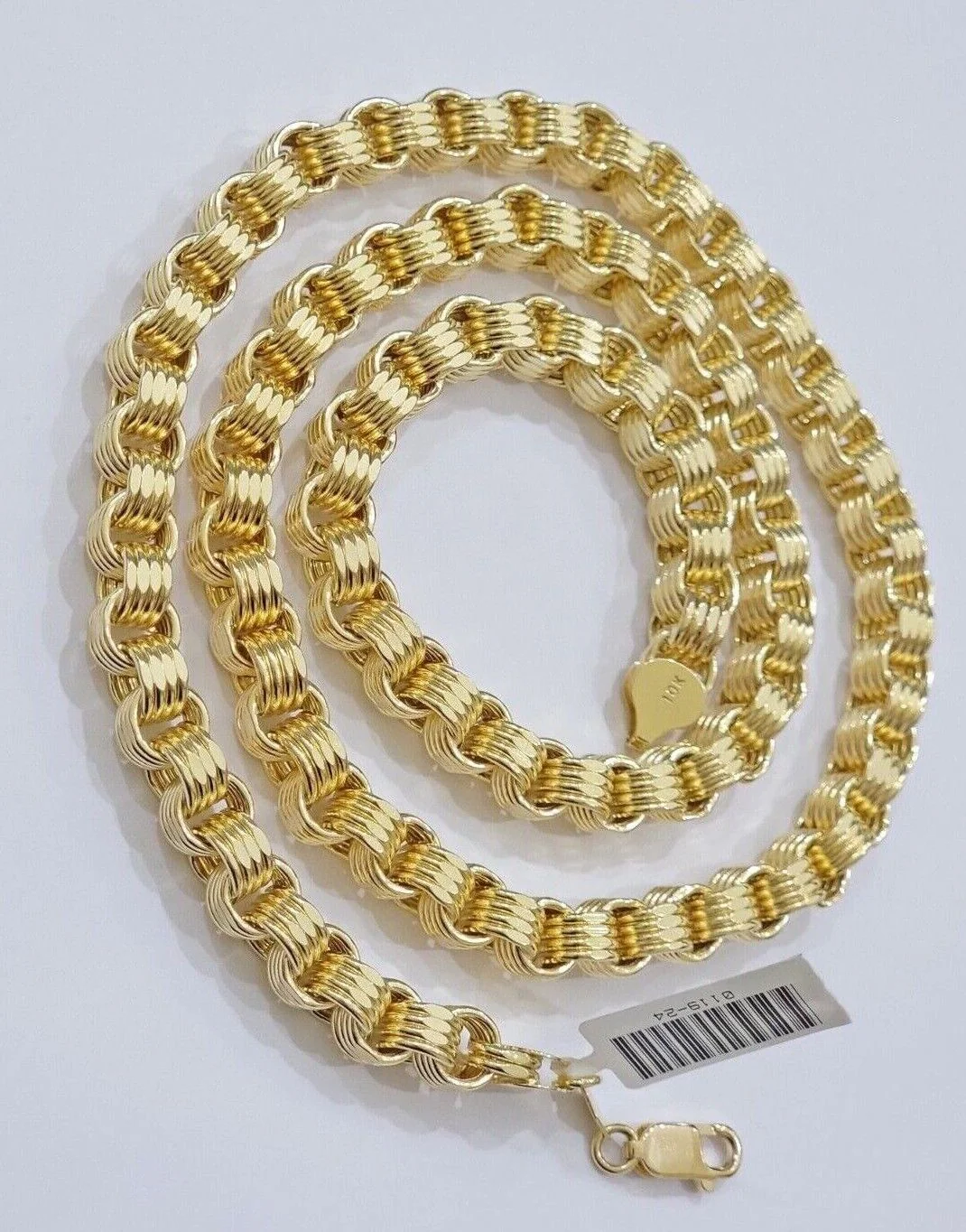 Real Gold Box Byzantine Chain Necklace 7.5mm 10K Yellow 22 Inches Men 10KT SALE - Image 3