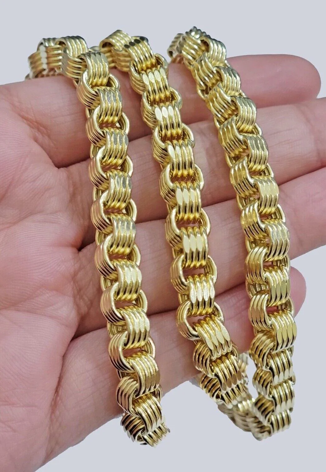 Real Gold Box Byzantine Chain Necklace 7.5mm 10K Yellow 24 Inches Men 10KT SALE - Image 5