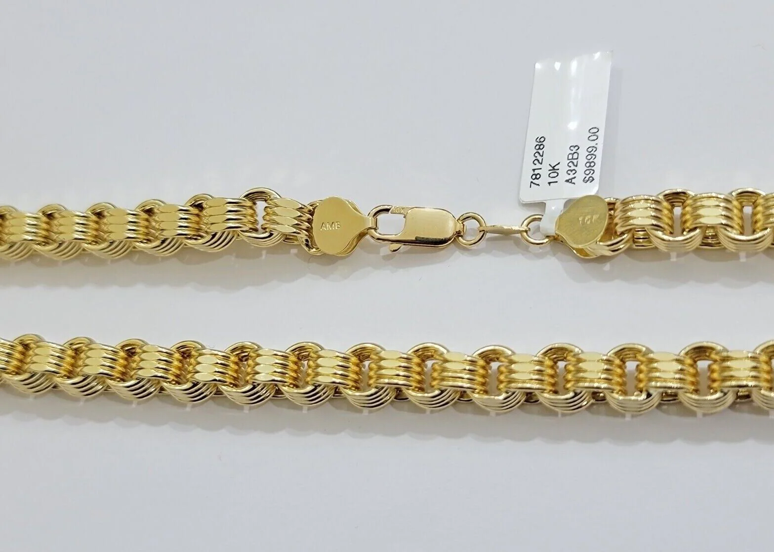 Real Gold Box Byzantine Chain Necklace 7.5mm 10K Yellow 24 Inches Men 10KT SALE - Image 6