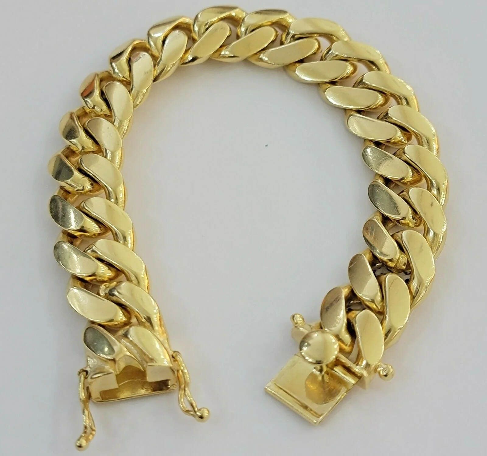 Real Gold Bracelet Solid 10k Mens Miami Cuban Link 13mm 10 kt Yellow Gold Box 8" - Image 8
