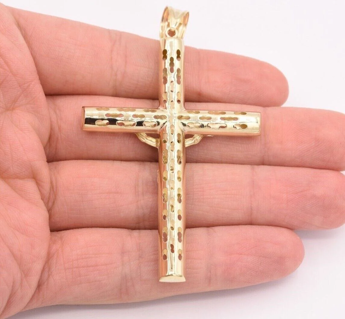 Real Gold Cross Charm Jesus christ pendant INRI crucifix 10k Yellow oro 2.4 Inch - Image 4