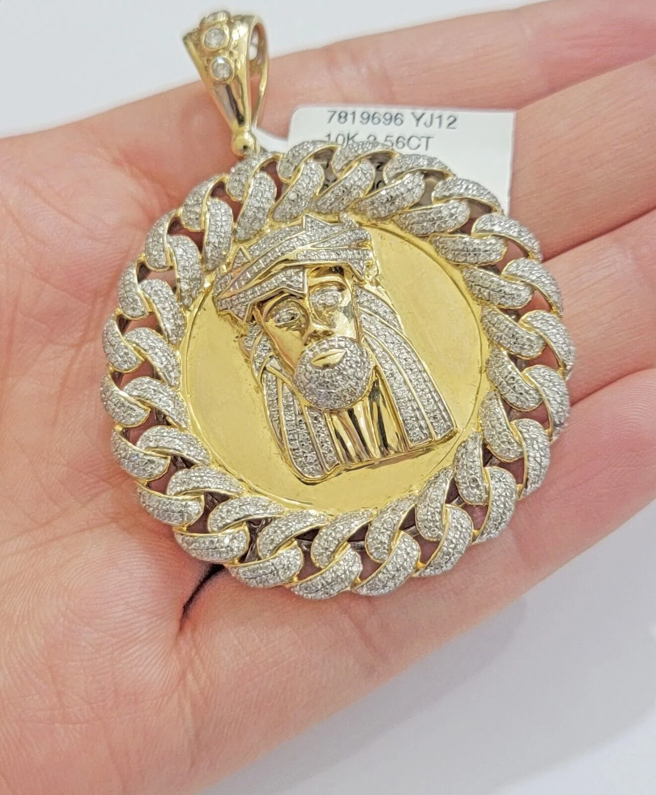 Real Gold Diamond jeus head Charm Pendant 10k yellow Gold 2.50CT Mens 2.3 Inch - Image 2