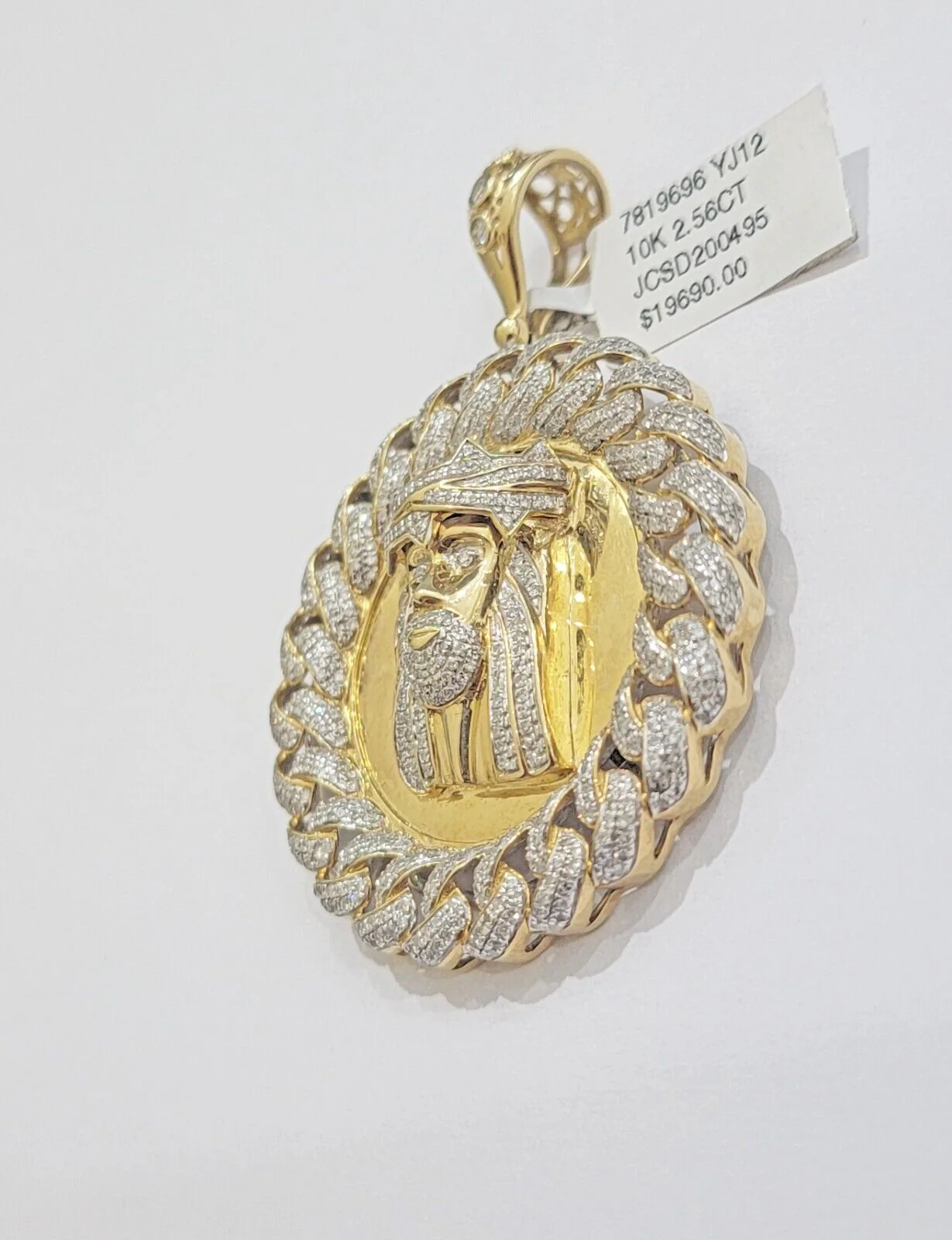 Real Gold Diamond jeus head Charm Pendant 10k yellow Gold 2.50CT Mens 2.3 Inch - Image 3