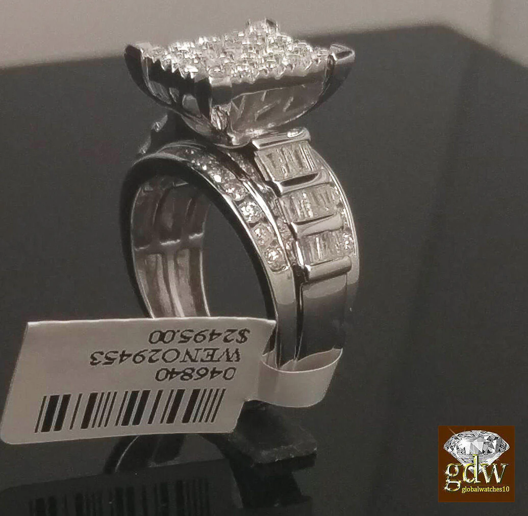 REAL Gold Diamond Ladies Ring 2Ct Diamond 10k White Gold Engagement Wedding Band - Image 4