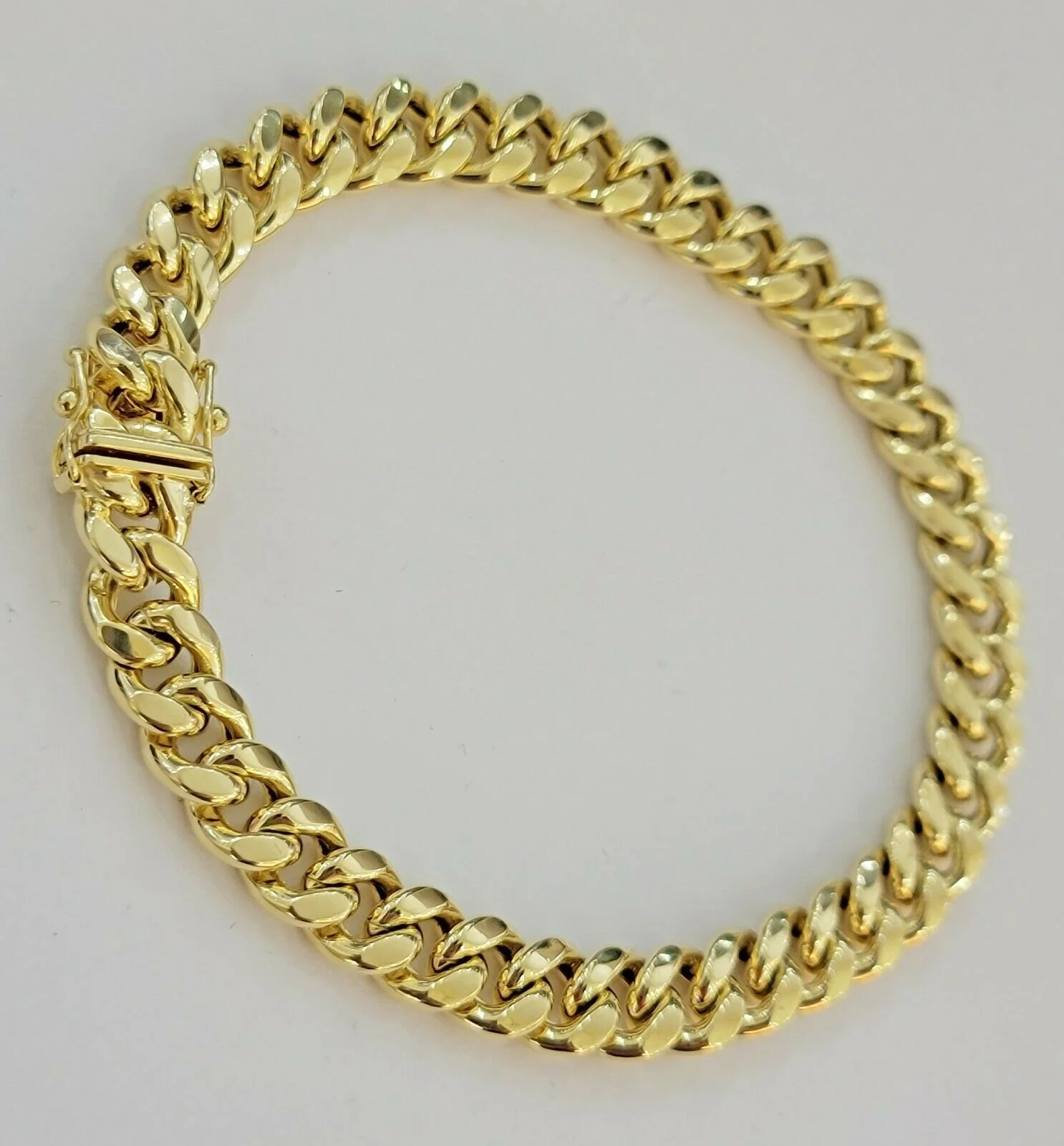 Real Gold Ladies Bracelet 10k Yellow Gold 7" Miami Cuban link Strong Link, Women
