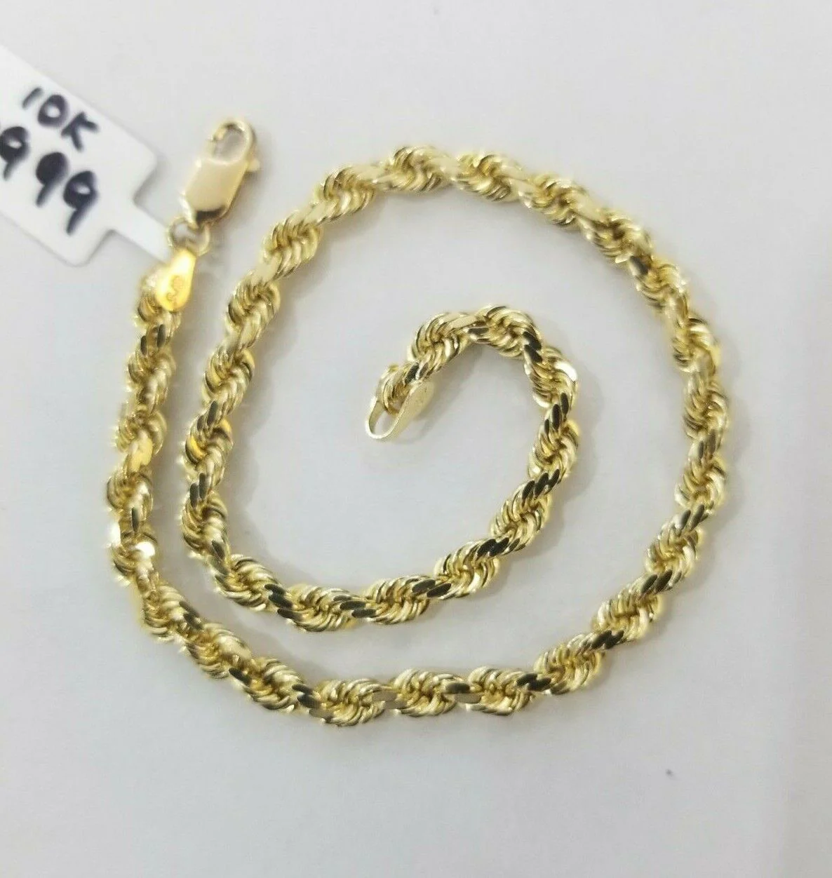 REAL Gold Rope Bracelet 4mm 7" 10k Yellow Gold Men's Ladies Diamond Cuts - Image 2