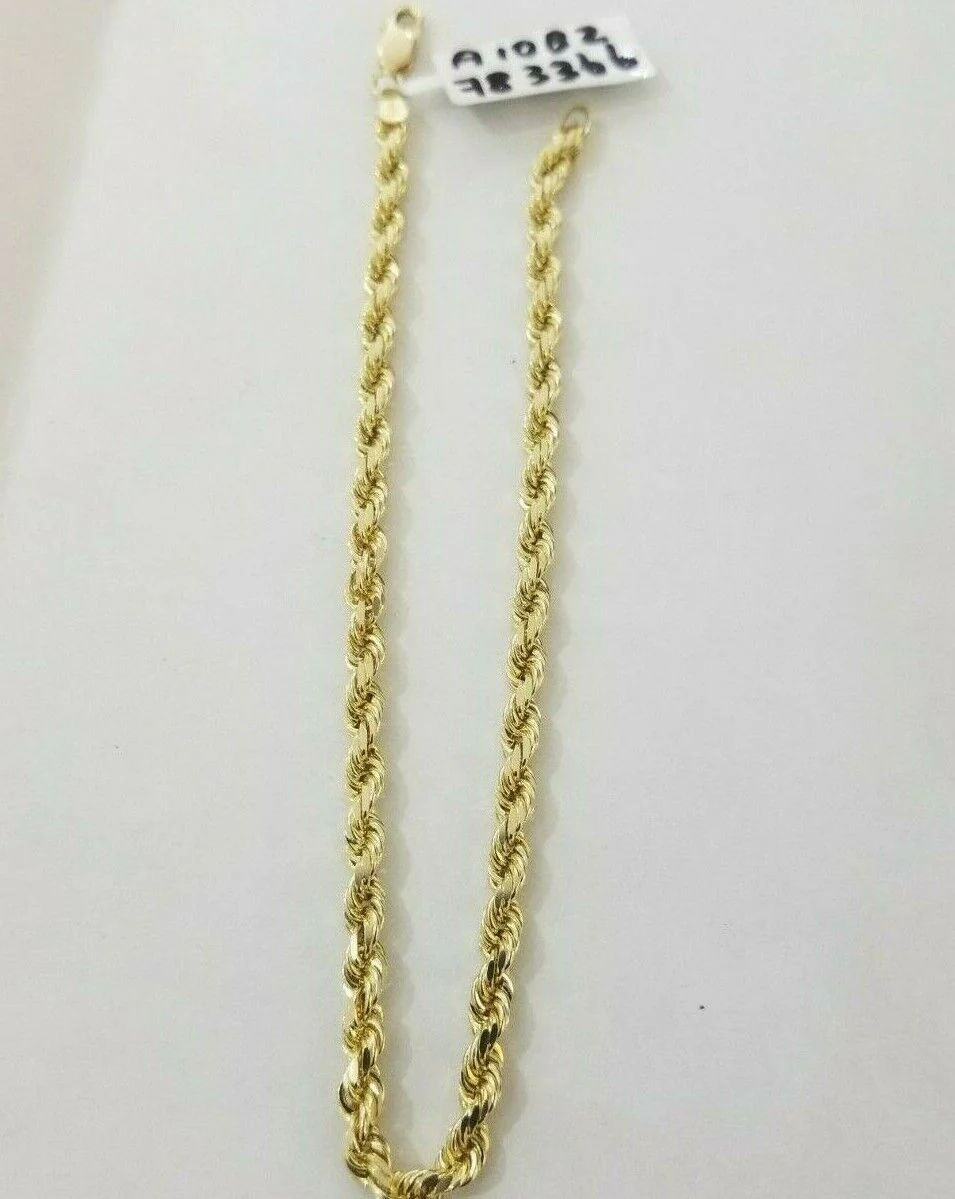 REAL Gold Rope Bracelet 4mm 7" 10k Yellow Gold Men's Ladies Diamond Cuts - Image 4