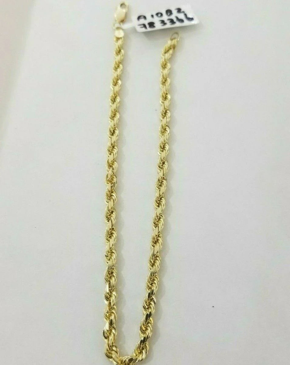 REAL Gold Rope Bracelet 7" 4mm 10kt Yellow Gold Men's Ladies Diamond Cut SOLID - Image 4