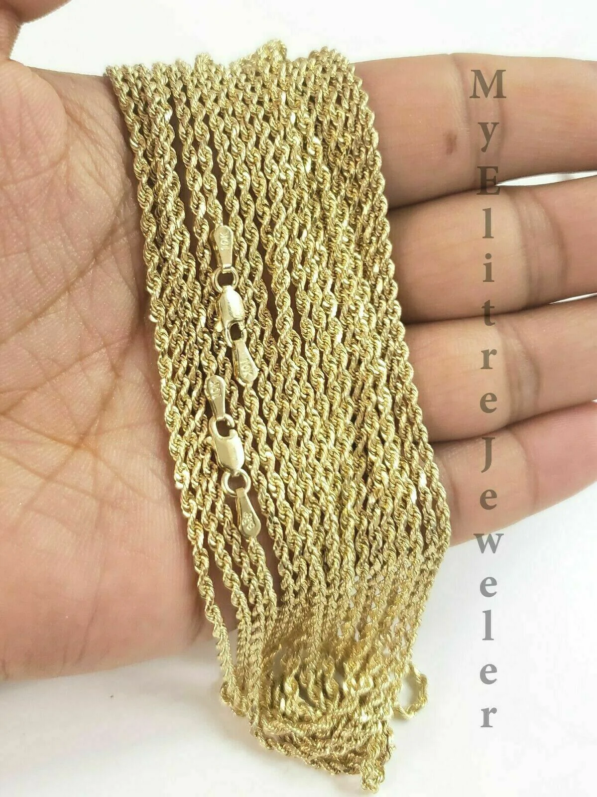 Real Gold Rope Chain Solid 14k Yellow Gold Necklace 18"-28" 3.5mm Diamond Cut - Image 3