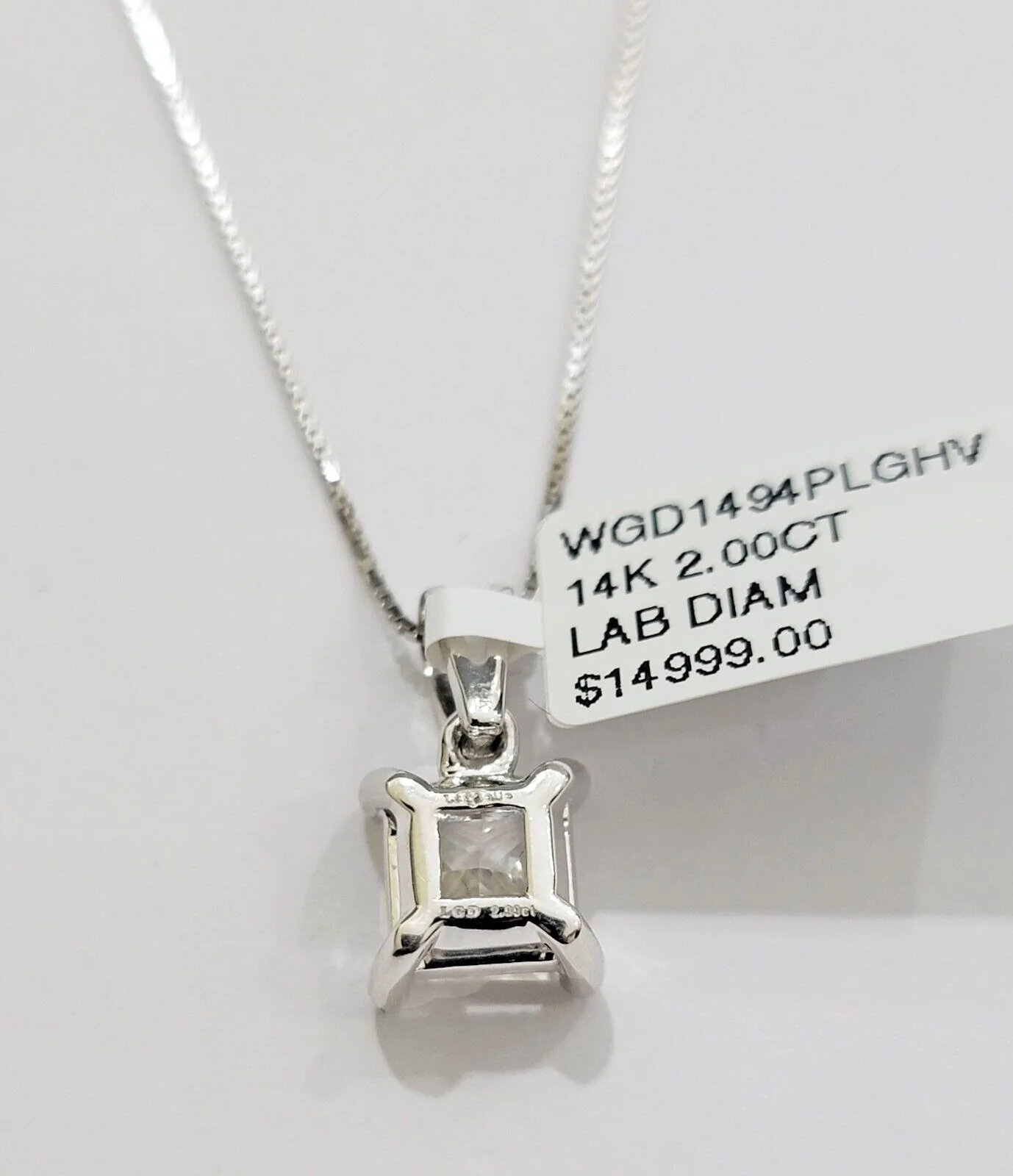 Real Ladies Diamond Solitaire Pendant 2CT 14k White Gold Princess Cut Lab-made - Image 6