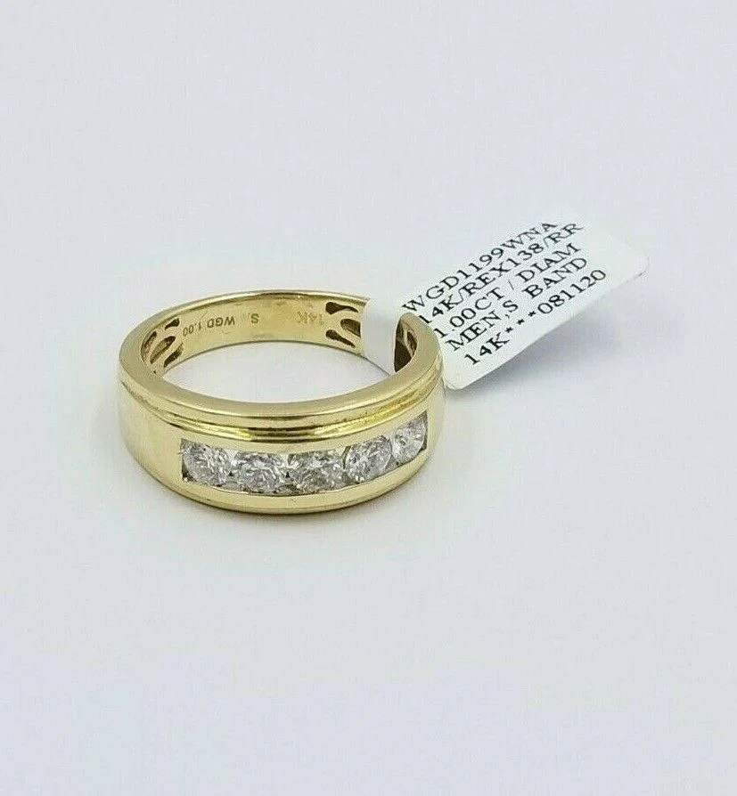 REAL solid 14k Gold Diamond Mens Band Engagement Wedding 1 CT Ring White Yellow Ring Sizes 6,7,8,9,10,11 & 12 - Image 5