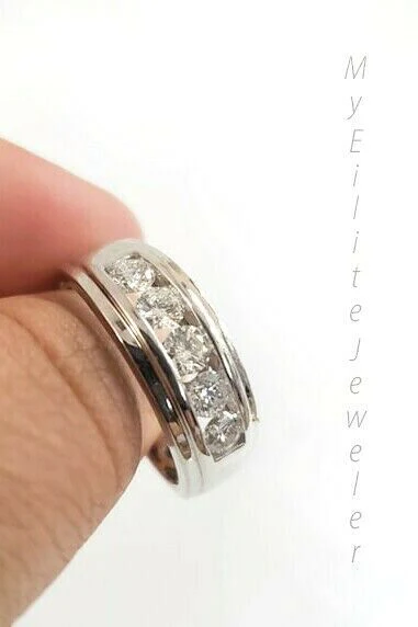 REAL solid 14k Gold Diamond Mens Band Engagement Wedding 1 CT Ring White Yellow Ring Sizes 6,7,8,9,10,11 & 12 - Image 7