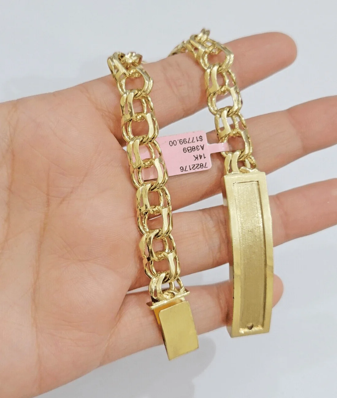 Real Solid 14kt Yellow Gold Chino ID Mens Name Plate Bracelet 10mm 8 Inches SALE - Image 6