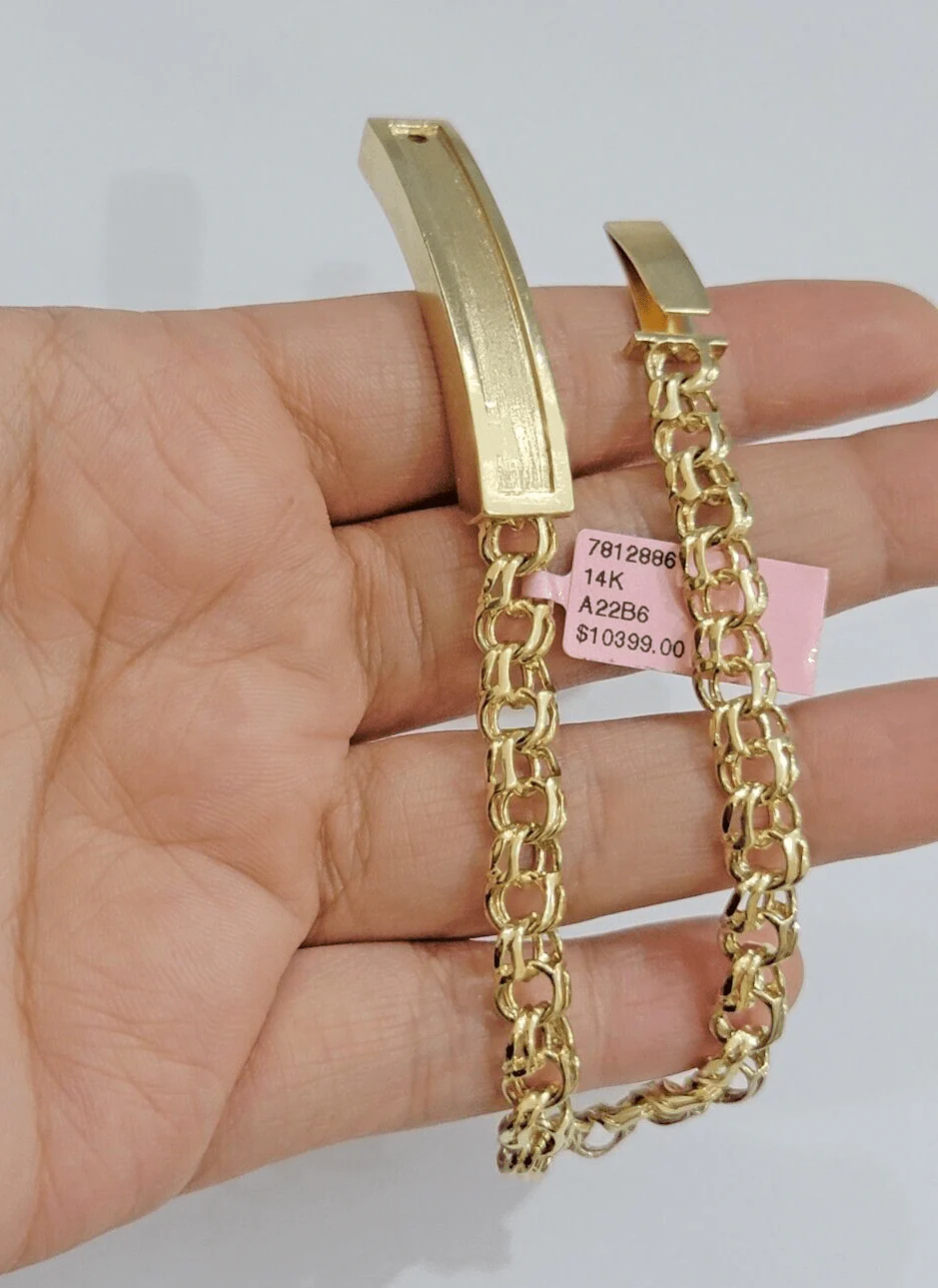 Real Solid 14kt Yellow Gold Chino ID Men's Name Plate Bracelet 8mm 8 Inches SALE - Image 2