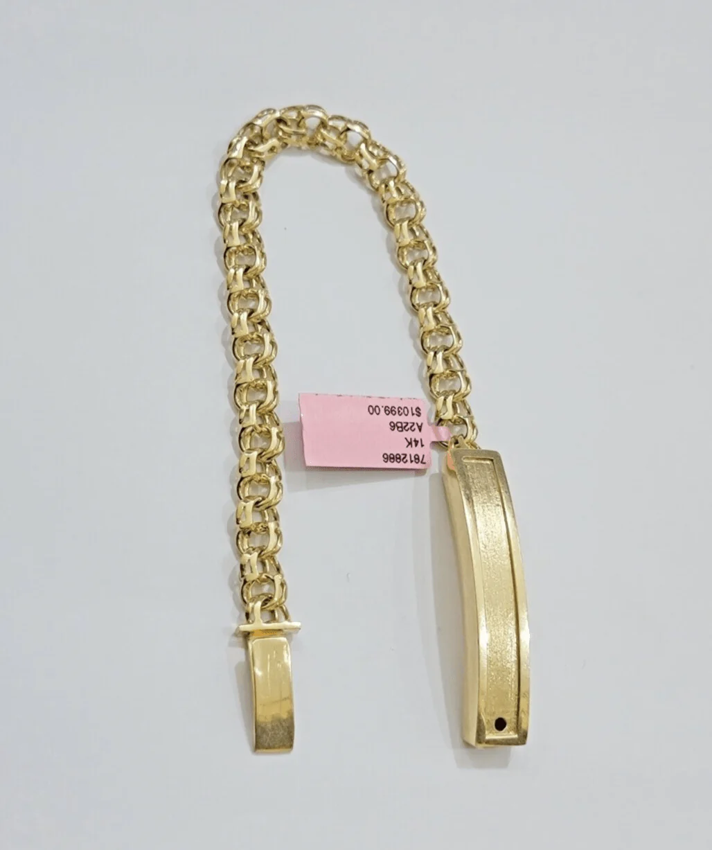 Real Solid 14kt Yellow Gold Chino ID Men's Name Plate Bracelet 8mm 8 Inches SALE - Image 4