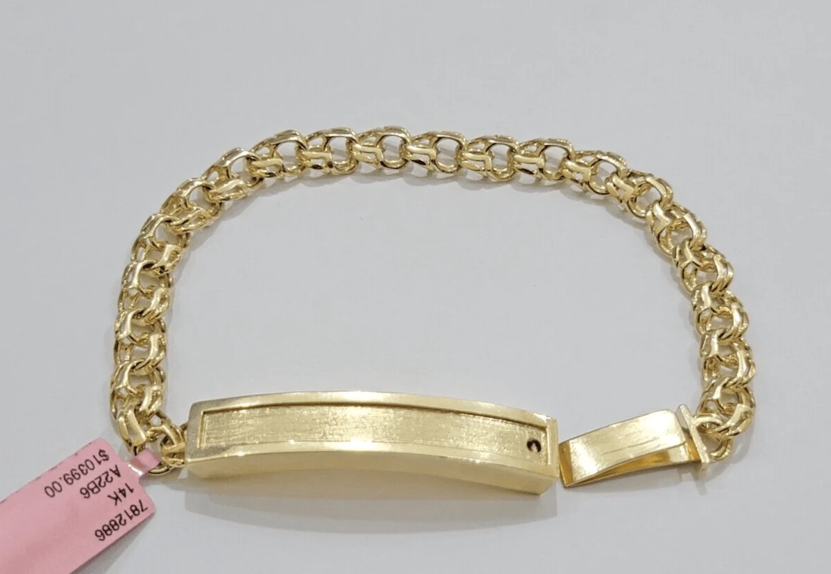 Real Solid 14kt Yellow Gold Chino ID Men's Name Plate Bracelet 8mm 8 Inches SALE - Image 5