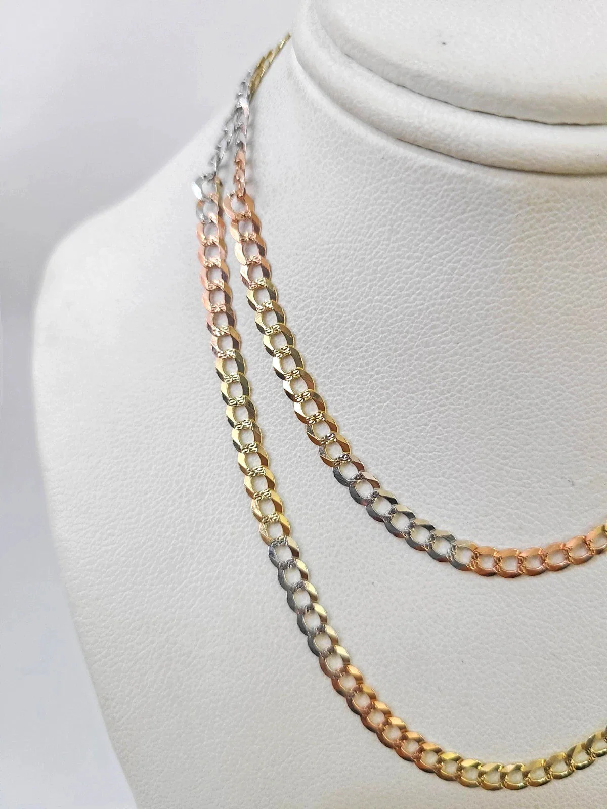 Real Solid 4mm 14k Gold Chain Necklace Tri Color Cuban Curb Link 18-28 Inch - Image 2