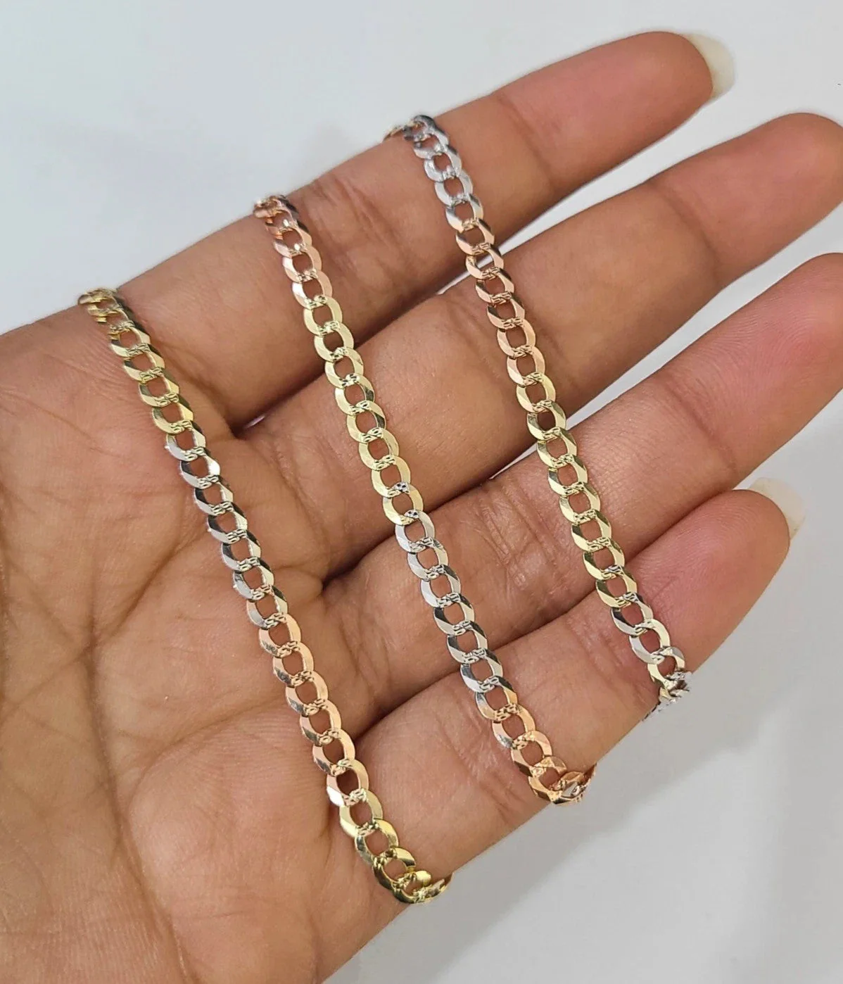 Real Solid 4mm 14k Gold Chain Necklace Tri Color Cuban Curb Link 18-28 Inch - Image 3