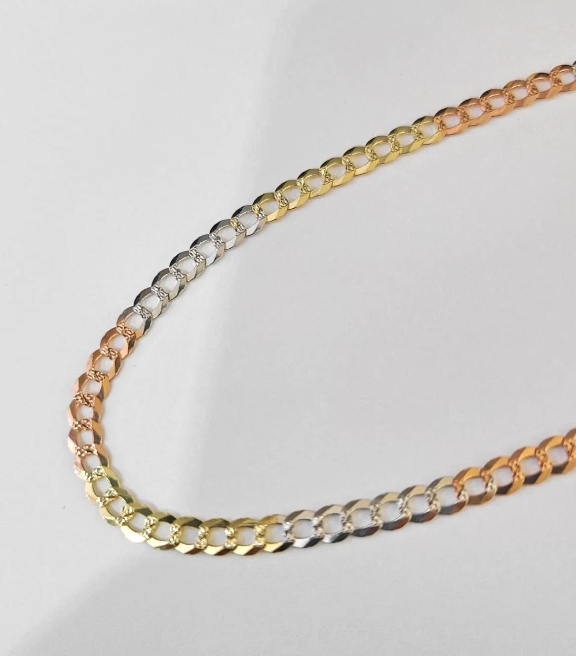 Real Solid 4mm 14k Gold Chain Necklace Tri Color Cuban Curb Link 18-28 Inch - Image 5