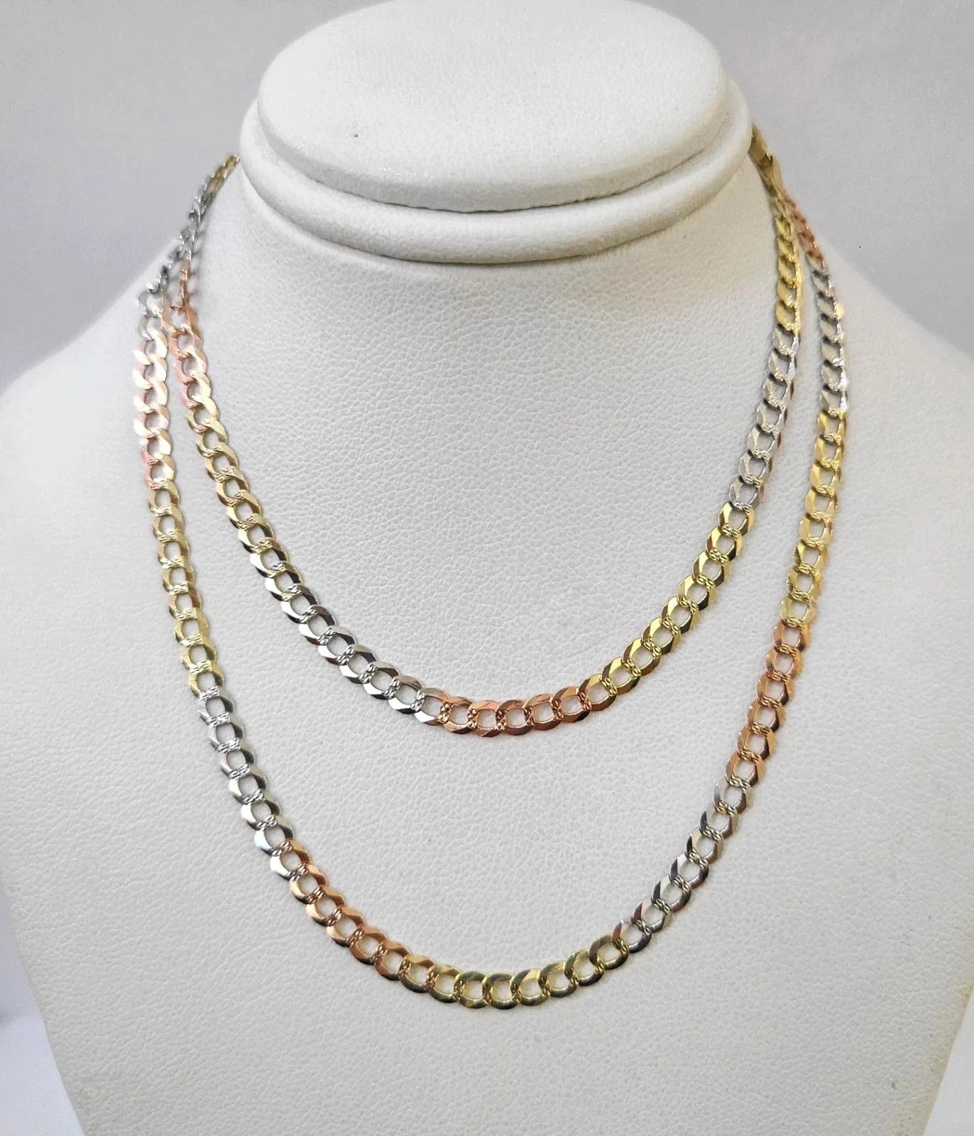 Real Solid 4mm 14k Gold Chain Necklace Tri Color Cuban Curb Link 18-28 Inch - Image 6