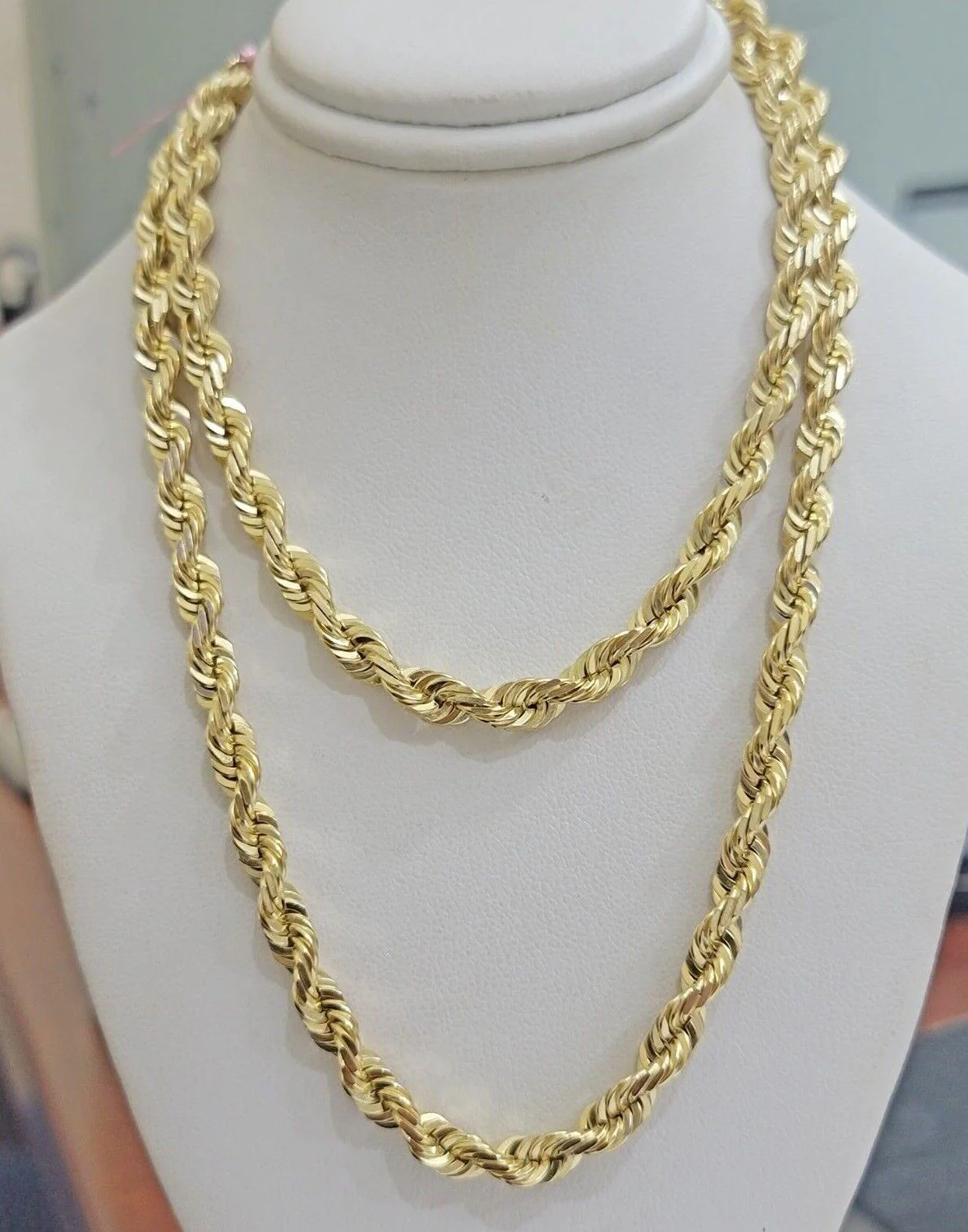 Real Solid Gold 14k Rope Chain Necklace 6mm 20-26" Inch Yellow Diamond Cut SALE - Image 3
