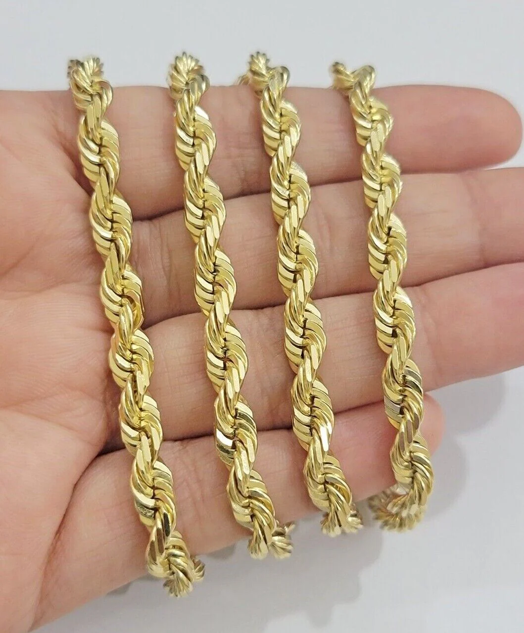 Real Solid Gold 14k Rope Chain Necklace 6mm 20-26" Inch Yellow Diamond Cut SALE - Image 4