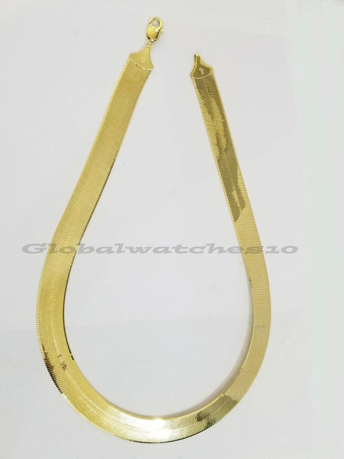REAL10k 15mm Yellow Gold Herring Bone Chain Necklace 20" Lobster lock Men Women - Image 3