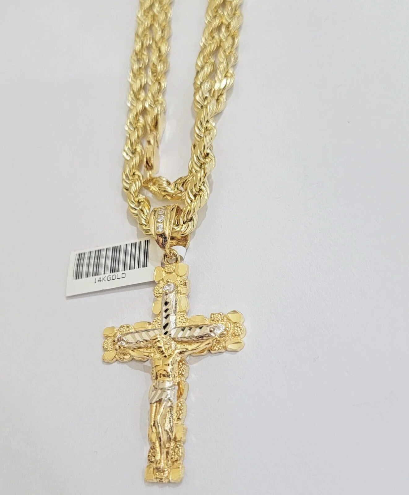 Rope Chain Cross Charm Pendant Set 14k Gold Necklace 20"-28" Inch 5mm, REAL 14KT - Image 5