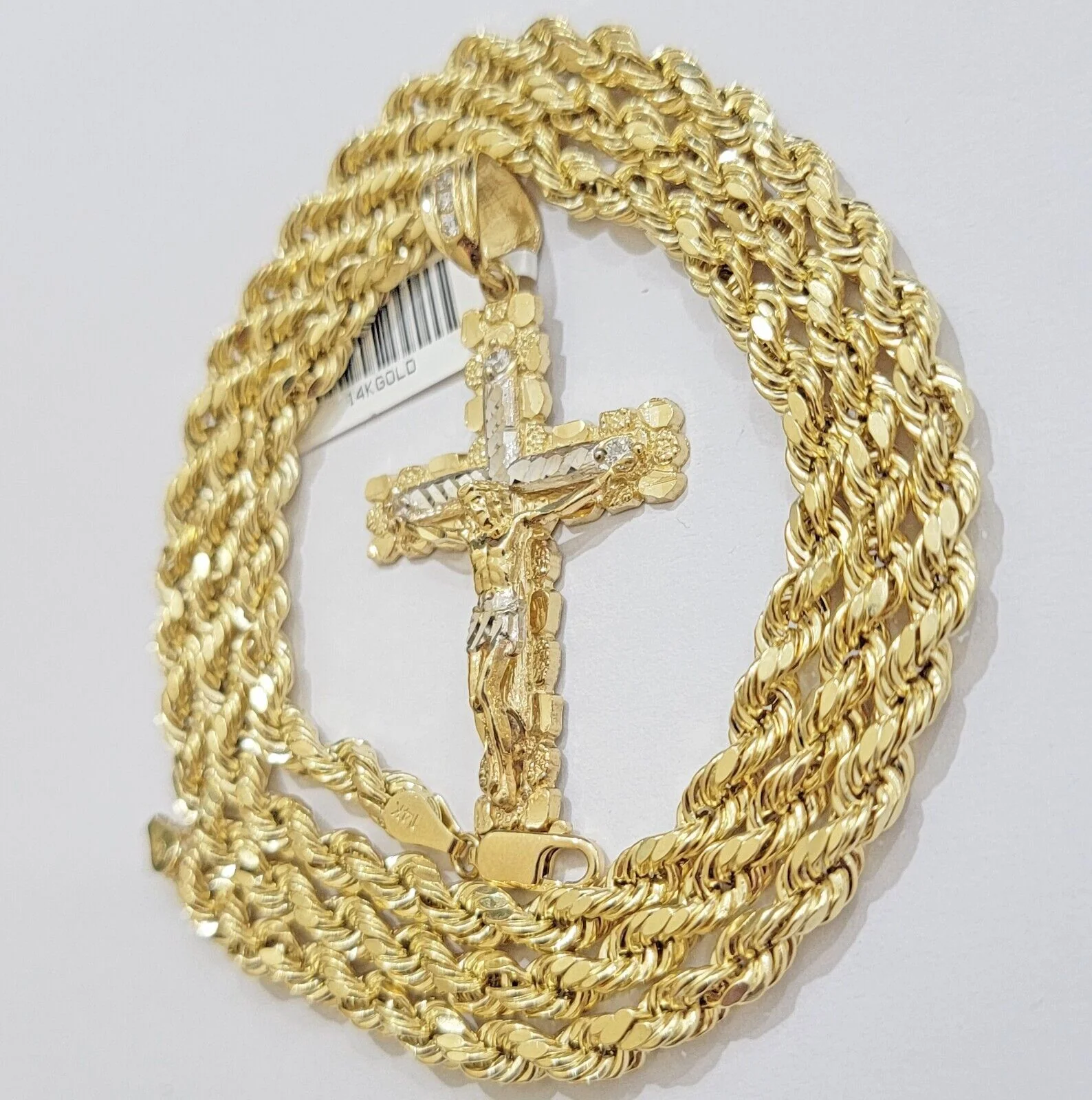 Rope Chain Cross Charm Pendant Set 14k Gold Necklace 20"-28" Inch 5mm, REAL 14KT - Image 7