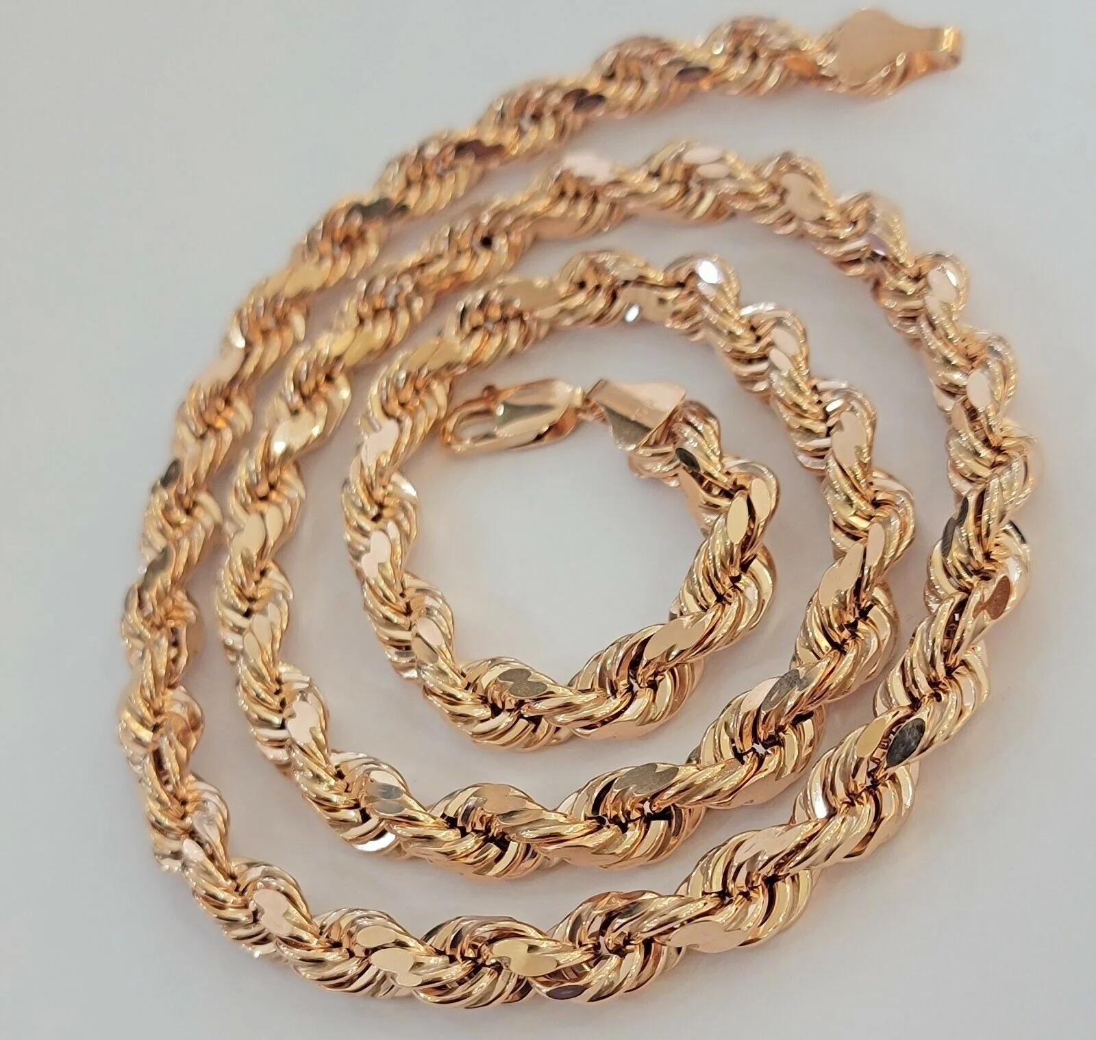 Rope Chain Necklace Real 10k Rose Gold 7mm 20"-26" Inch Diamond Cuts HEAVY SOLID - Image 9