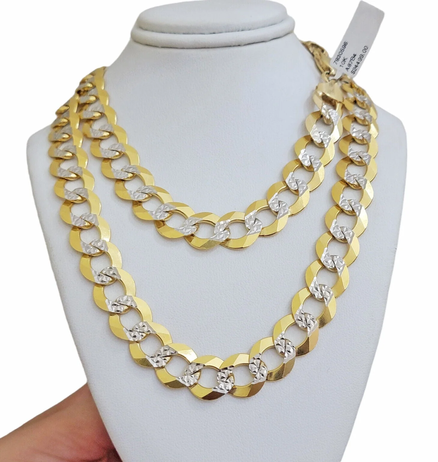 Solid 10k Gold Cuban Curb Link Necklace 12.5mm 24 Inch Chain Mens Diamond Cuts - Image 5