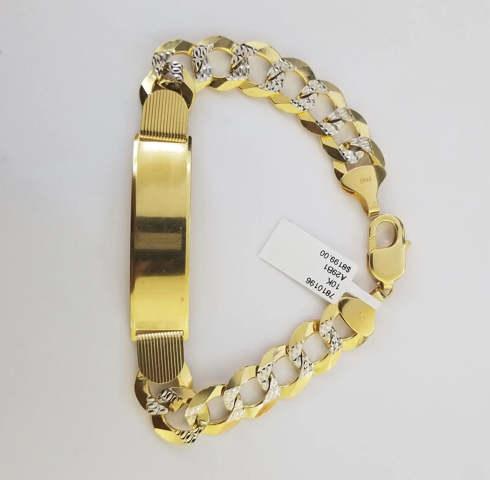 Solid 10k Gold Cuban Link ID Bracelet Diamond Cuts 12.5 mm 9 Inch - Image 2