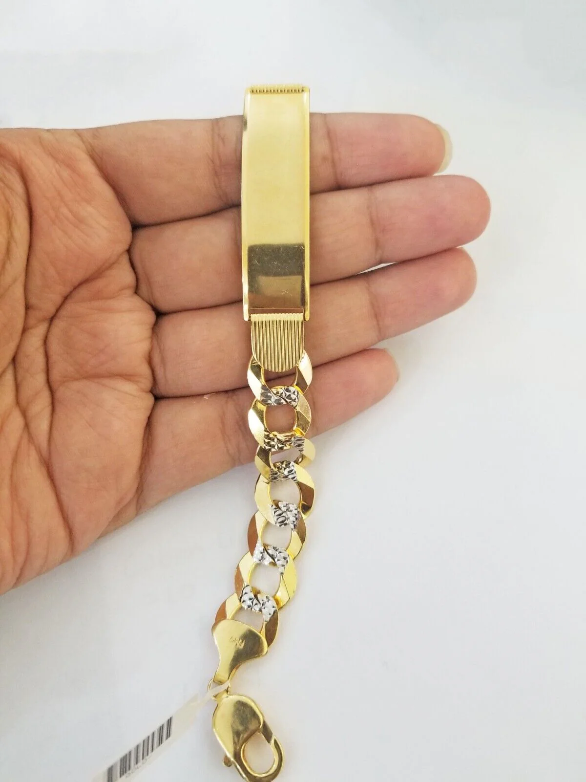 Solid 10k Gold Cuban Link ID Bracelet Diamond Cuts 12.5 mm 9 Inch - Image 3